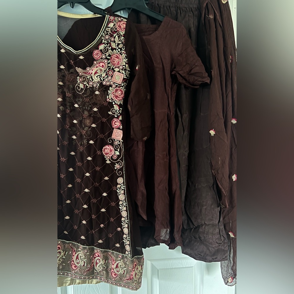South Asian | 4 pcs | Elegant Brown Embroidered Dress for Girls